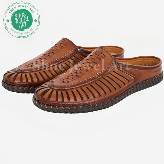 Handcrafted Leather Mules: Mens Backless Indian Slides