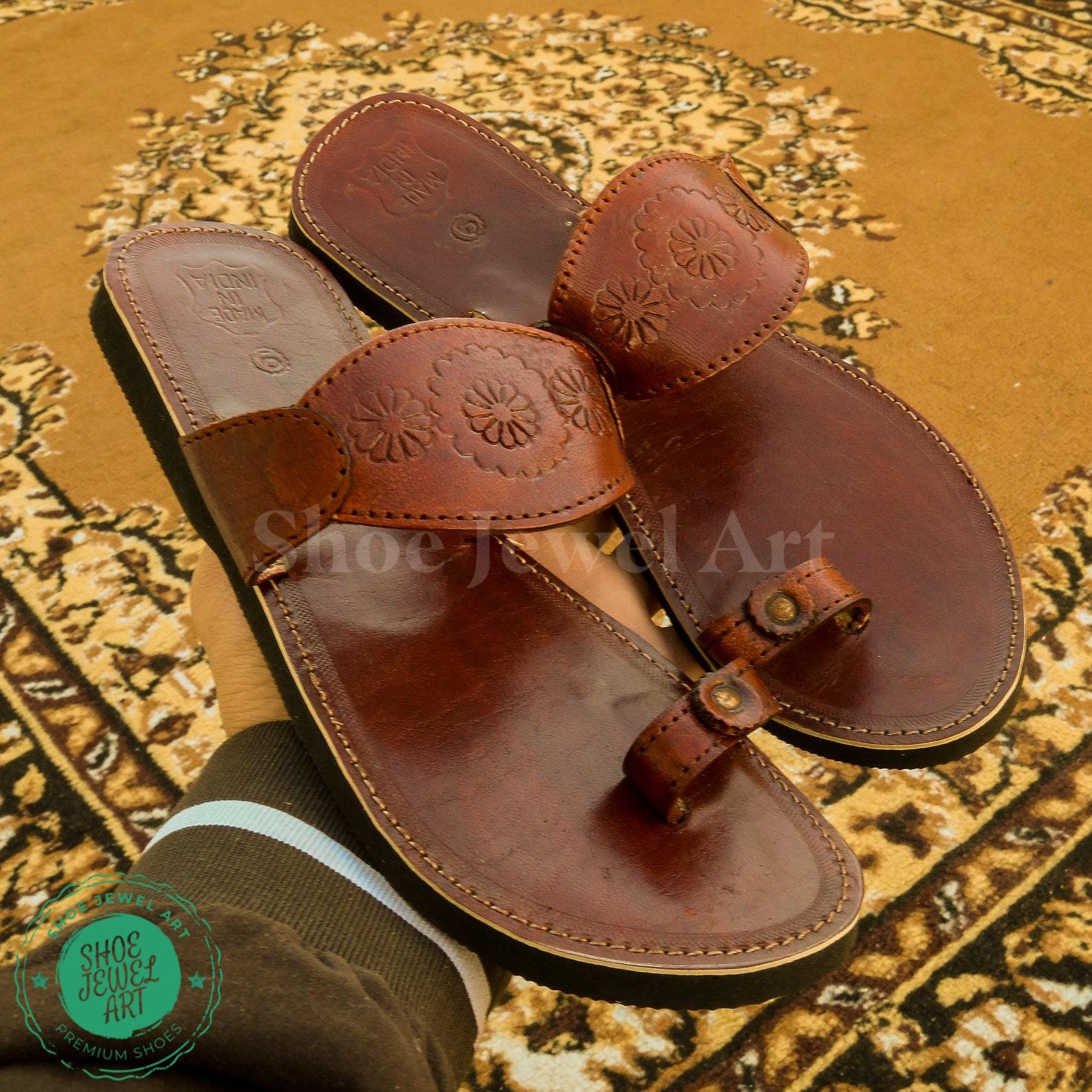 Handmade Brown Leather Sandals: Women's Summer Slides with Silver Toe…