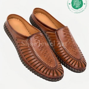 Mens Tan Backless Slip On, mens Leather Mules, Indian Traditional shoes, Hippie Sandals, Summer beach Slides, Boho Shoes, Premium Backless,