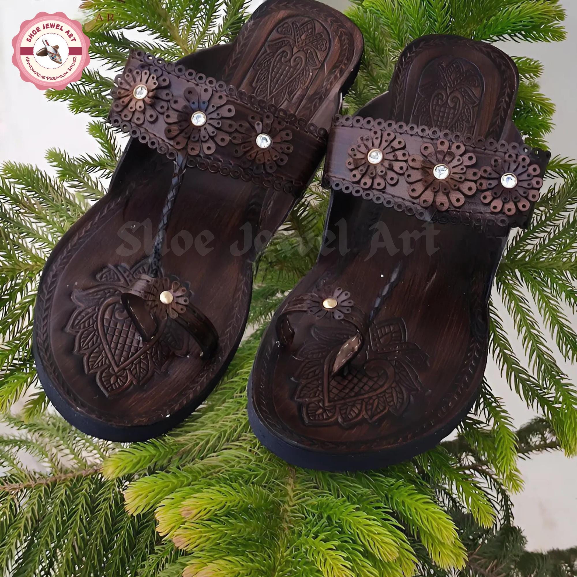 Brown Leather Kolhapuri Sandals: Handmade Ethnic Slip-Ons