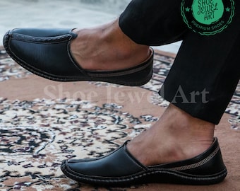 Black Leather Slip-on Loafers: Ethnic Indian Wedding Shoes  display picture 3