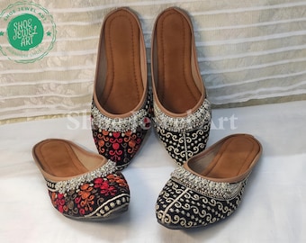 Embroidered Velvet Mule Slippers: Indian Bridal Jutti Flats