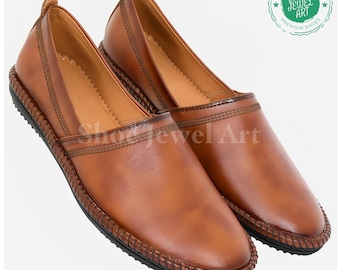 Zapatos Mojari de cuero hechos a mano: Zapatos planos tradicionales étnicos para bodas de hombre