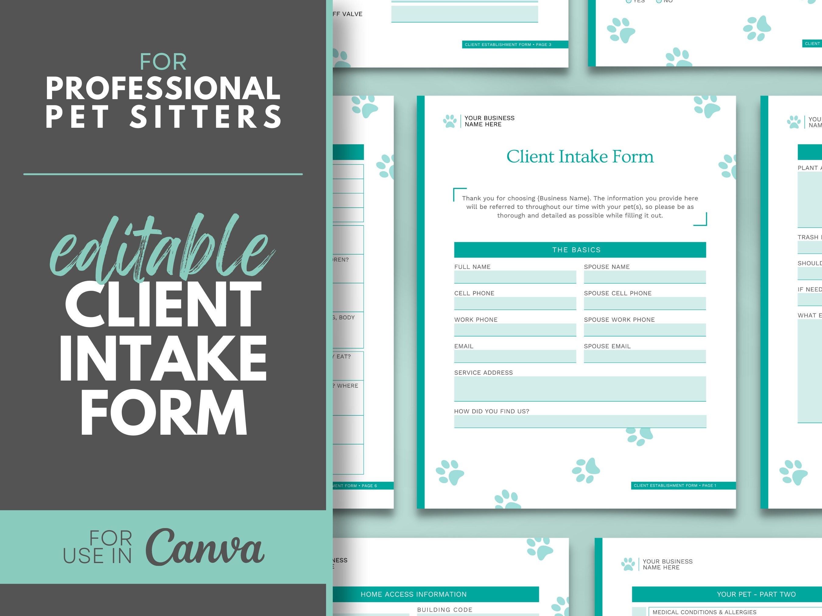 Client Intake Form Pet Sitter New Client Canva Etsy