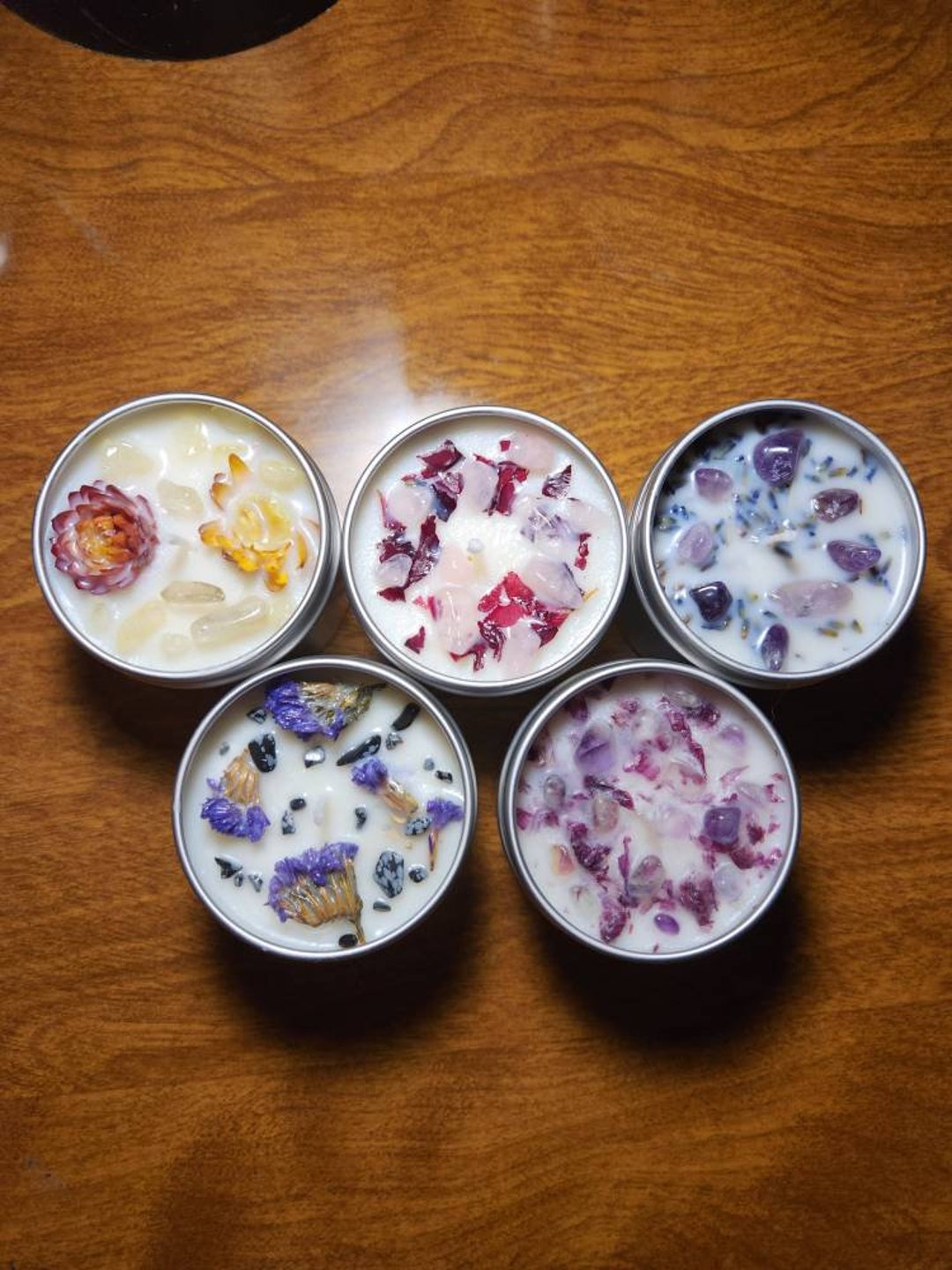 Intention Candles W/ Flowers and Crystals - Etsy