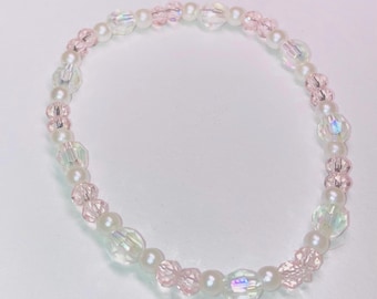 Pink and Clear Beaded Bracelet / Diamond / Cute Bracelet / Pink