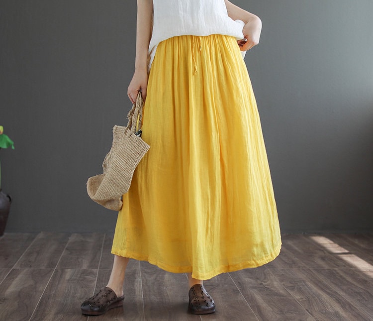 Women's Summer Linen Skirts Vintage Cotton Linen Solid - Etsy
