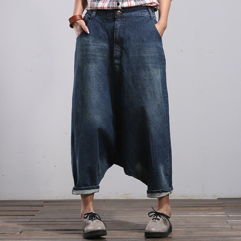 Vintage Denim Harem Pants Loose Cotton Wide Leg Pants - Etsy