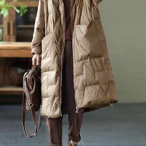 Vintage Women's Winter Duck Down Hooded Coat, Casual Warm Long Jacket ...