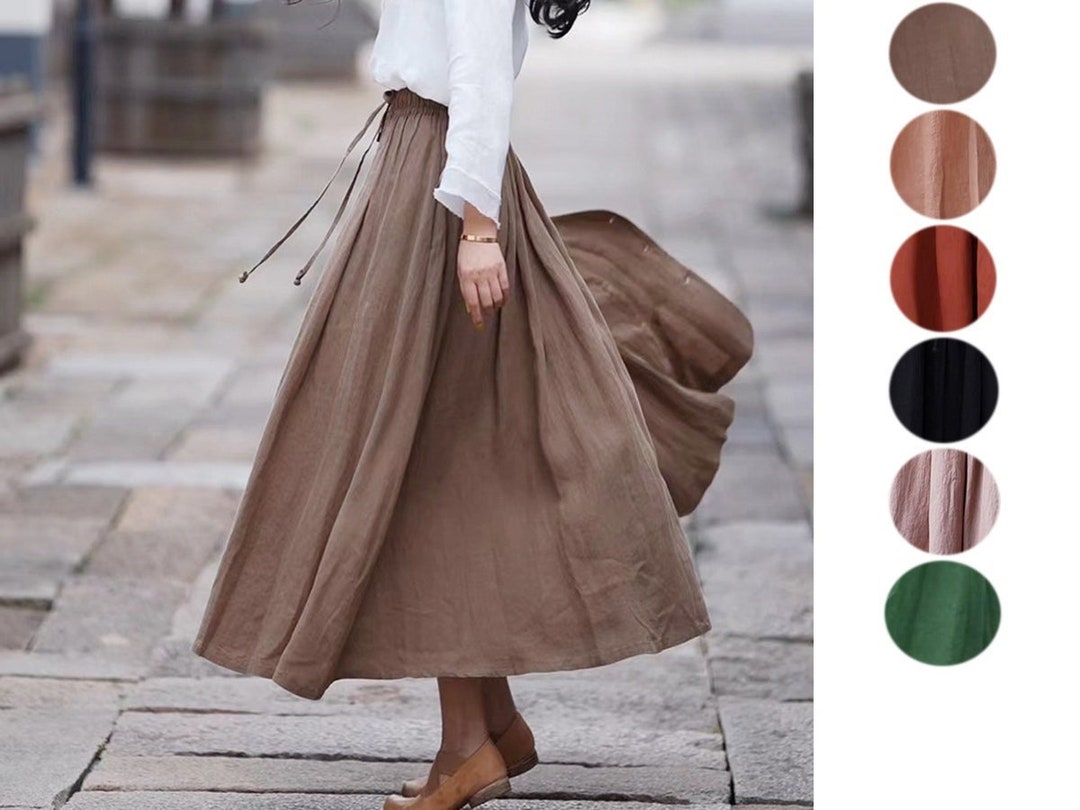 Midi Linen Skirt Vintage Linen Skirt Summer Loose Etsy