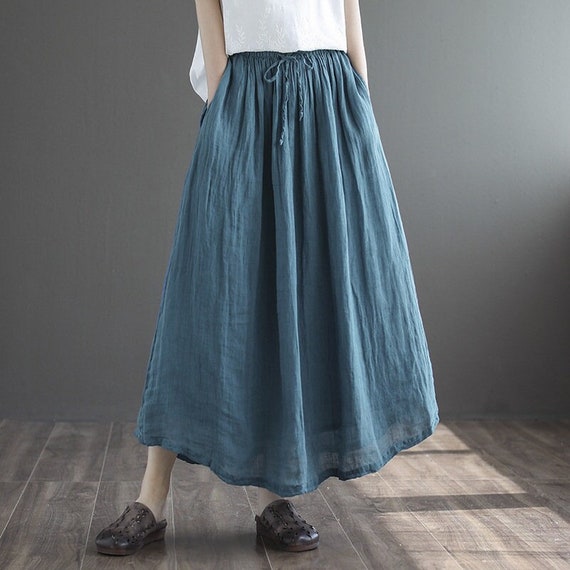 Women's Summer Linen Skirts Vintage Cotton Linen Solid - Etsy