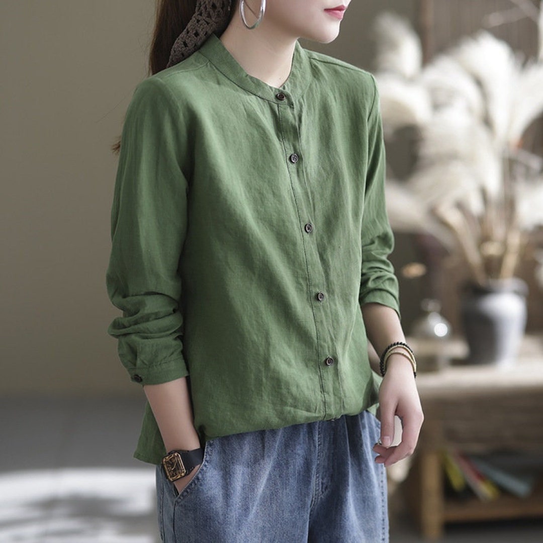 100% Linen Shirt Boat Neck Solid Color Linen Shirt Long - Etsy Canada