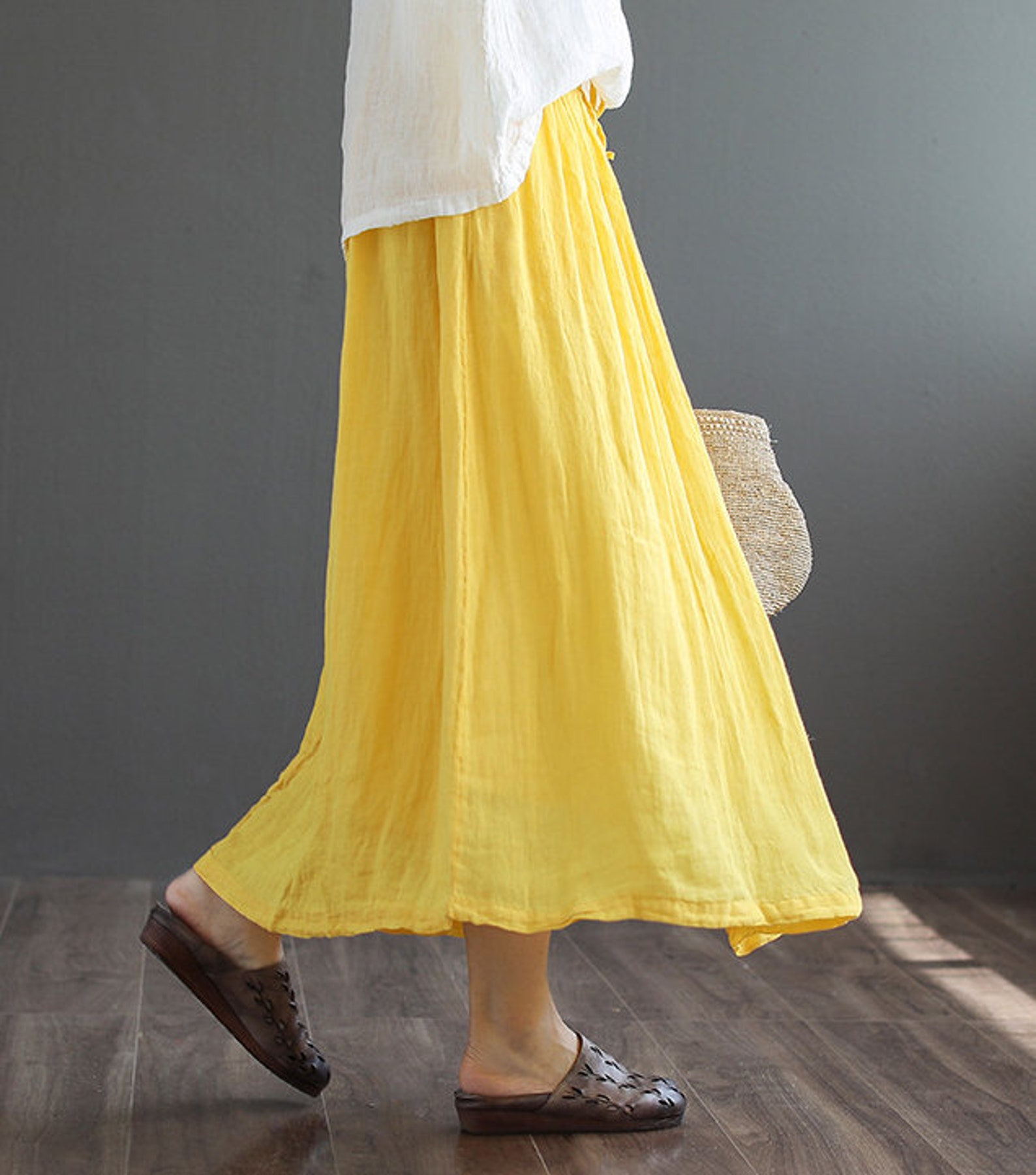 Women's Summer Linen Skirts Vintage Cotton Linen Solid Etsy