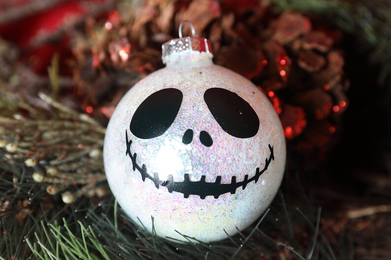 Jack and Sally Nightmare Before Christmas Glitter Ornament Set