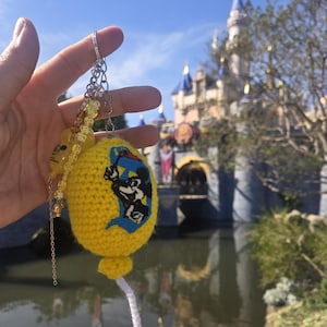 Disney vintage crocheted Balloon keychain with rhinestone accents mickey mouse image 1