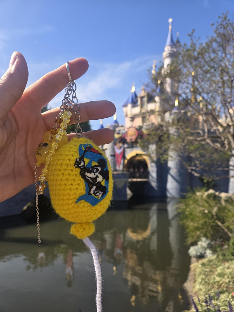 Disney vintage crocheted Balloon keychain with rhinestone accents mickey mouse image 1