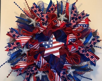 Patriotic wreath, patriotic star wreath, memorial day wreath, 4th of July wreath, America wreath, fourth of July wreath, patriotic decor