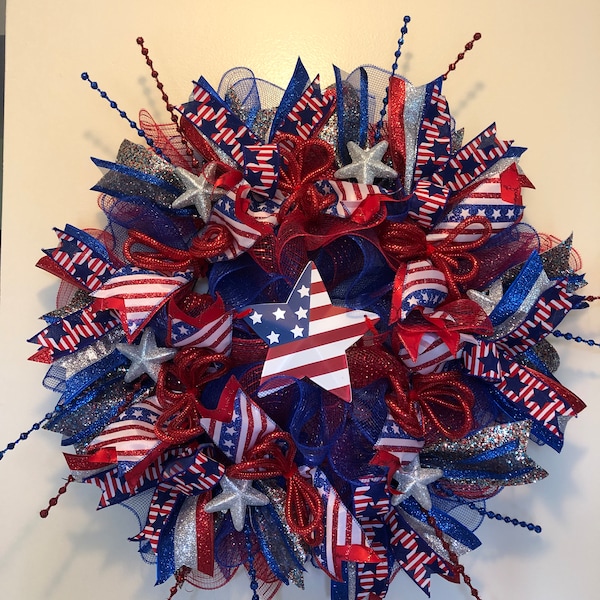 Patriotic wreath, patriotic star wreath, memorial day wreath, 4th of July wreath, America wreath, fourth of July wreath, patriotic decor