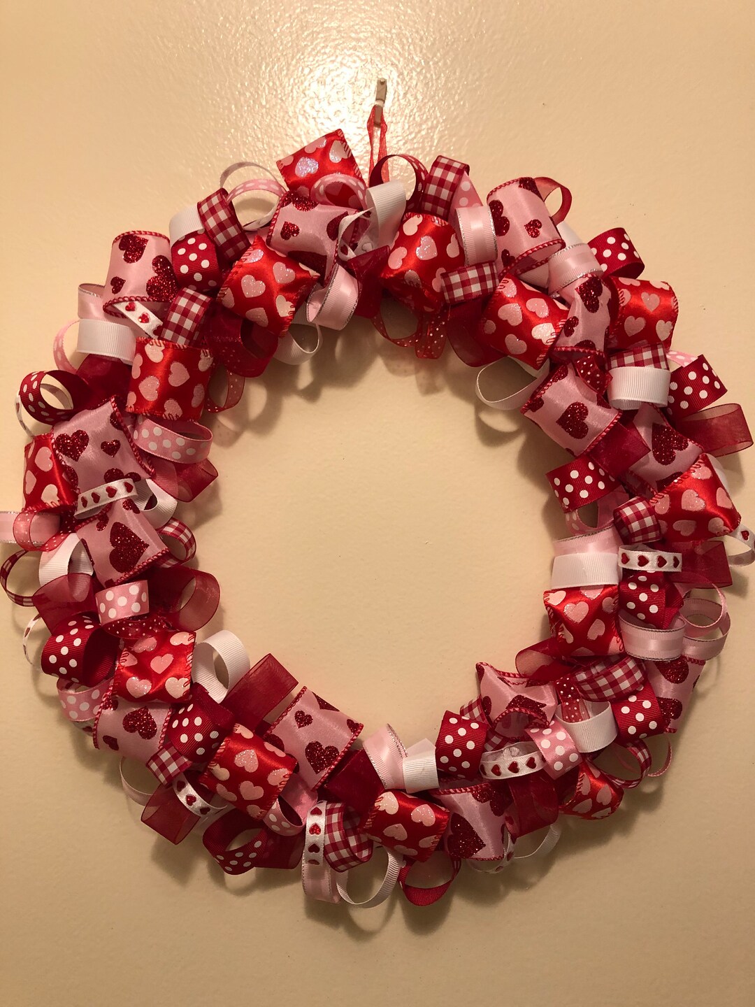 Valentines Ribbon Wreath, Valentine's Day Ribbon Loop Wreath