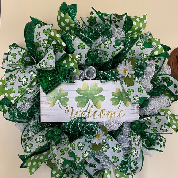 St Patrick's day wreath, St Patrick's day Welcome wreath, St Patrick's welcome wreath, Irish wreath, Shamrock wreath, Irish blessings wreath