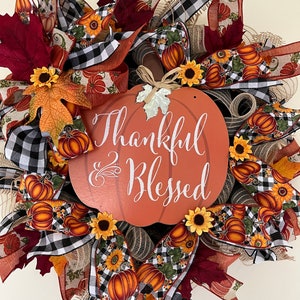 Thankful fall wreath, Fall wreath, Fall buffalo check wreath, Blessed Fall wreath, Fall Pumpkin wreath, Fall sunflower wreath, Fall swag