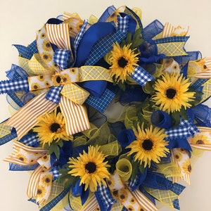 Yellow and blue Sunflower wreath, Blue Sunflower wreath, Sunflower wreath, Farmhouse sunflower wreath, Ukraine wreath, Ukraine ribbon