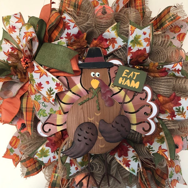 Turkey wreath, Thanksgiving wreath, Thanksgiving turkey wreath, Thankful wreath, Thanksgiving swag, Thanksgiving turkey, Fall wreath