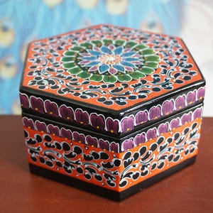 Handcrafted Thai Decorative Wooden Box Vintage Décor Hand Painted Trinket Jewelry Box Women Accessory Storage Organizer #216