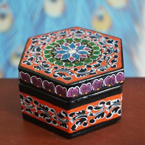 Handcrafted Thai Decorative Wooden Box Vintage Décor Hand Painted Trinket Jewelry Box Women Accessory Storage Organizer #214