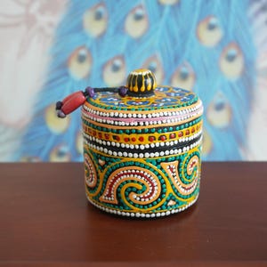Handcrafted Thai Decorative Wooden Box Vintage Décor Hand Painted Trinket Jewelry Box Women Accessory Storage Organizer #119