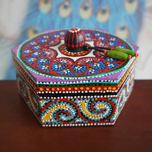 Handcrafted Thai Decorative Wooden Box Vintage Décor Hand Painted Trinket Jewelry Box Women Accessory Storage Organizer #121