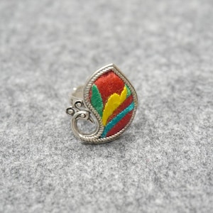 ANTIQUE EMBROIDERY Ring, Miao Hmong Silver Ring, Boho Ring, Adjustable Ring, Gift For Her, Birthday Gift, Oriental Jewelry, Chinese Jewelry