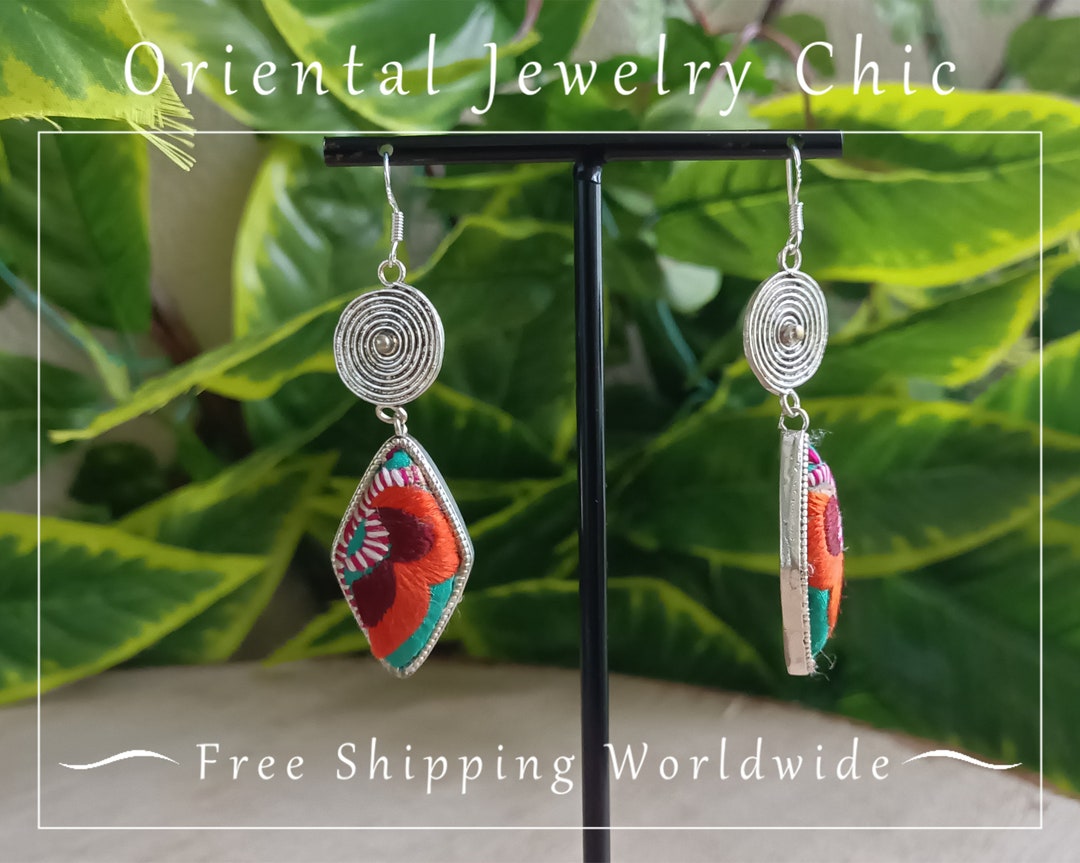 ANTIQUE EMBROIDERY Earrings Miao Hmong Silver Earrings Etsy