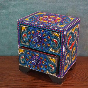 Handcrafted Thai Decorative Wooden Box Vintage Décor Hand Painted Trinket Jewelry Box Women Accessory Storage Organizer #113