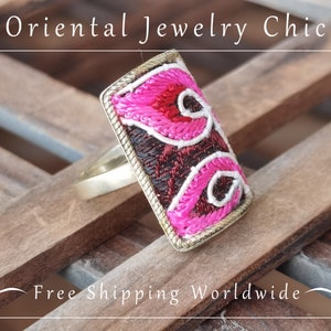 ANTIQUE EMBROIDERY Ring, Miao Hmong Silver Ring, Boho Ring, Adjustable Ring, Gift For Her, Birthday Gift, Oriental Jewelry, Chinese Jewelry