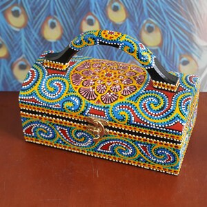 Handcrafted Thai Decorative Wooden Box Vintage Décor Hand Painted Trinket Jewelry Box Women Accessory Storage Organizer #127