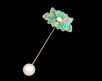 Peacock Feather Dian Cui Style Lotus Brooch Handmade Heritage Art Jewelry #101