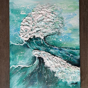 Handmade Acrylic Quartz Sand Textured Painting on Canvas (Wave)