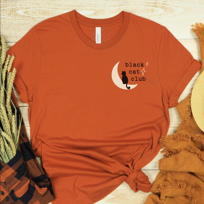 Black Cat Club Pocket Design Tshirt Black Cat Moon Tee Gift Etsy