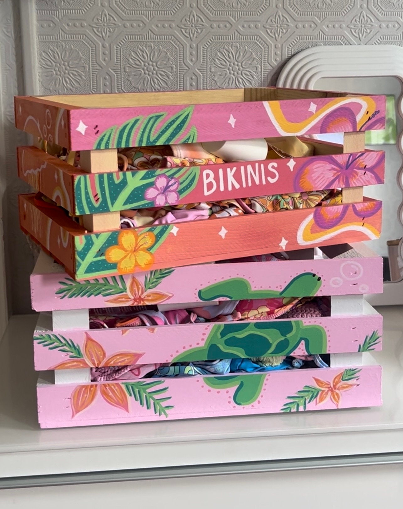 Tropical Coconut Girl Bikini Box Storage Crate