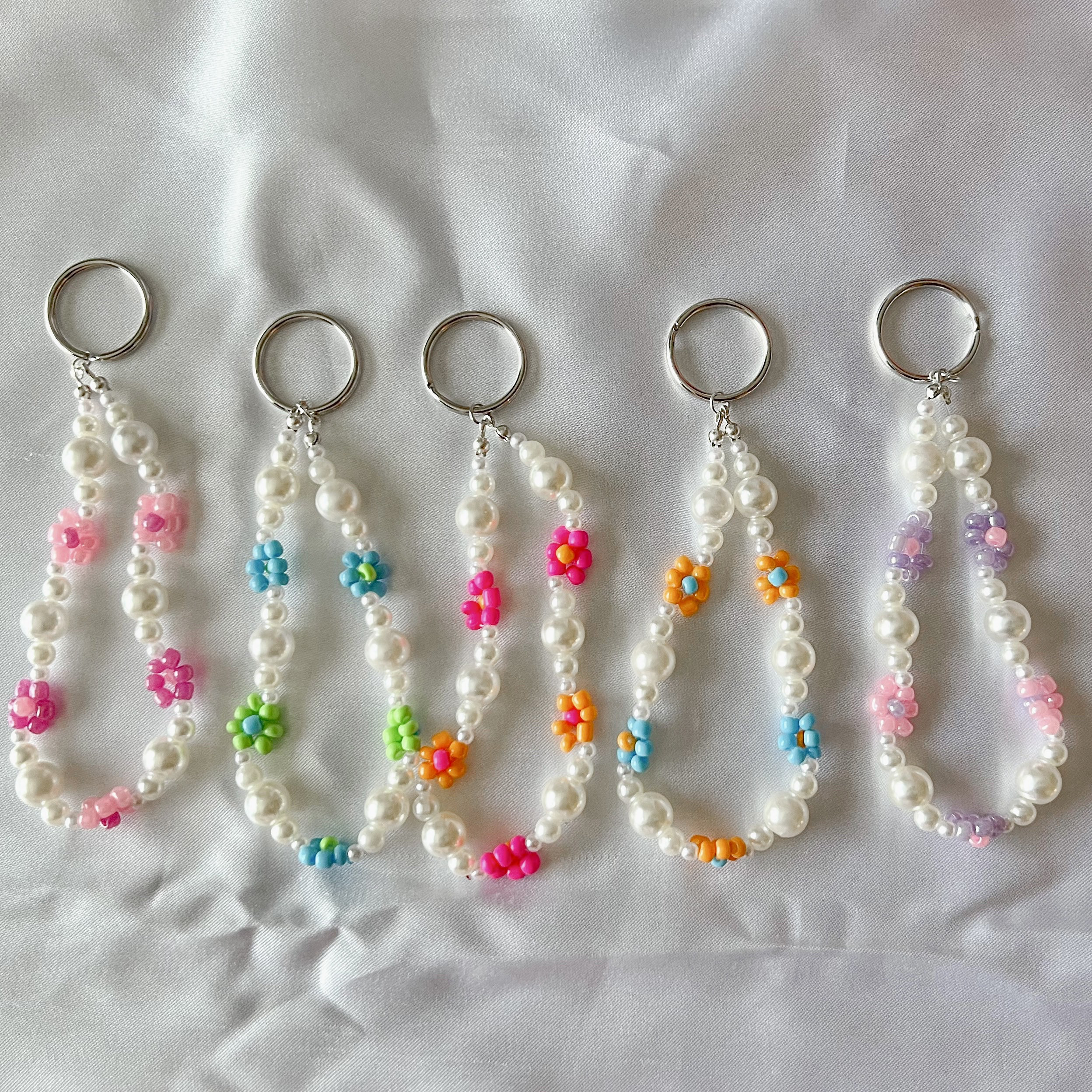 Beaded Flower Keychain Woven Bead & Faux Pearl - Etsy
