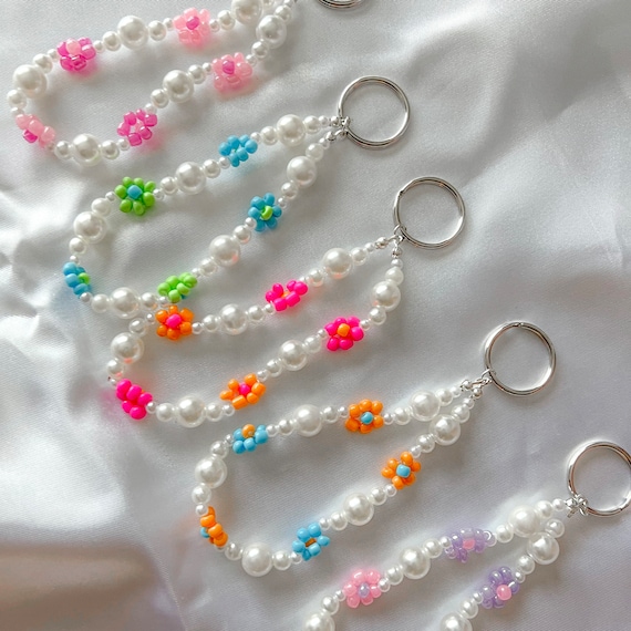 Beaded Flower Keychain Woven Bead & Faux Pearl - Etsy