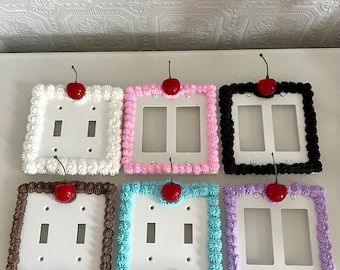 Cubierta de placa de pared con forma de pastel de cerezas, interruptor de luz de 2 palancas