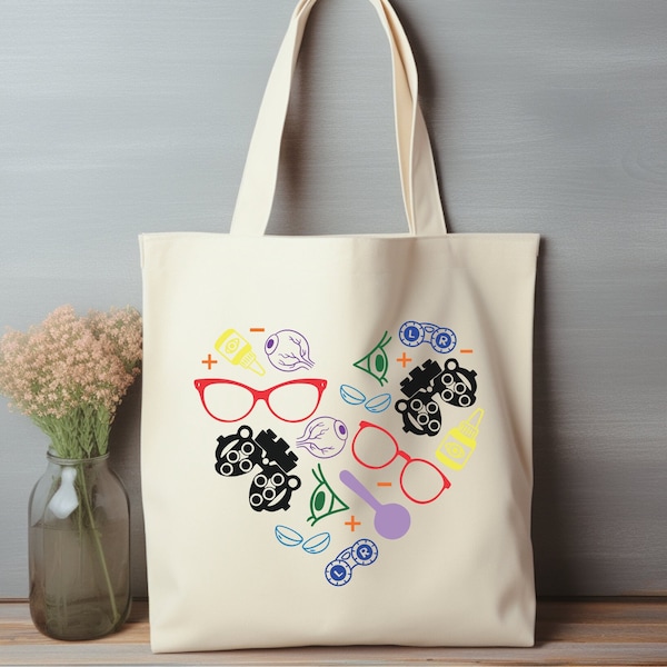 Colorful Eye Heart Tote Bag | Optometry gift | Optician Ophthalmologist reusable tote bag | Ophthalmology technician gift bag Optometry tech