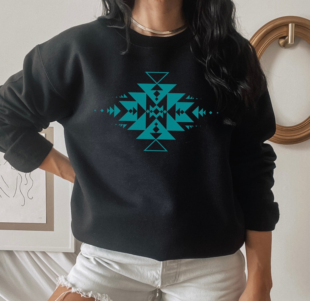 Blue Tribal Aztec Hand Drawn Hoodie Dress