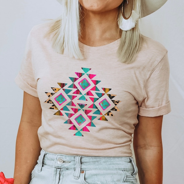 Colorful Aztec Graphic Tee | Western Graphic tee | Western shirt | Cowgirl shirt | Aztec shirt | Tribal design tee