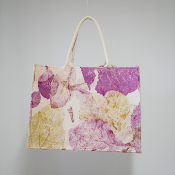 Sac cabas en coton / Cabas bag with cotton écoprint of real leaf