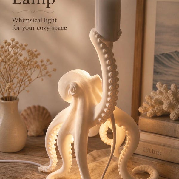 Lámpara de pulpo escandinava / Decoración minimalista nórdica costera pintada a mano Bombilla E14