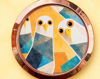 Geometric Bird Compact Mirror – Rose Gold Pocket Mirror | Cute Travel Mirror
