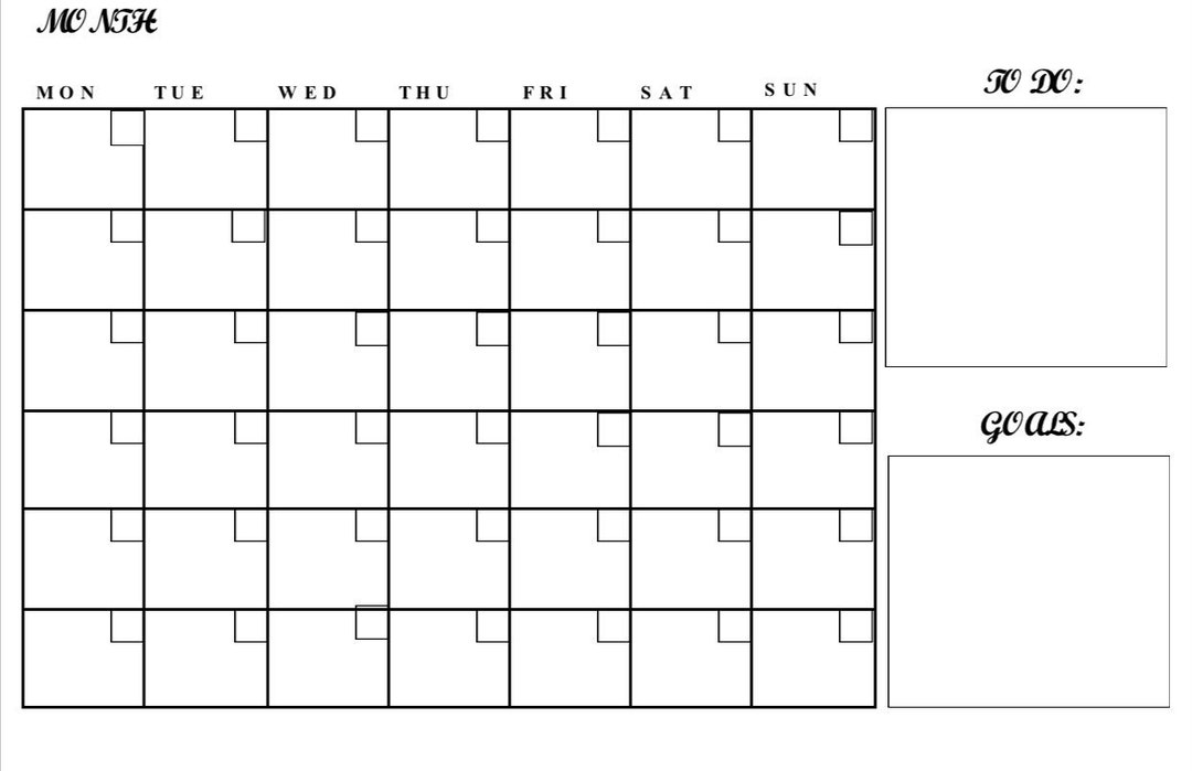 Monthly Calendar With to Do List and Goals Etsy Monthly Calendar With to Do List and Goals Etsy